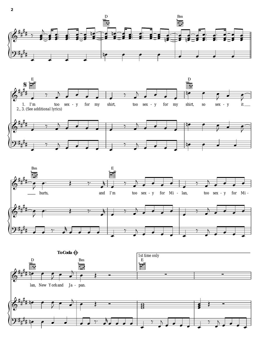 I'm Too Sexy Piano, Vocal, Guitar scores gallery preview page 2