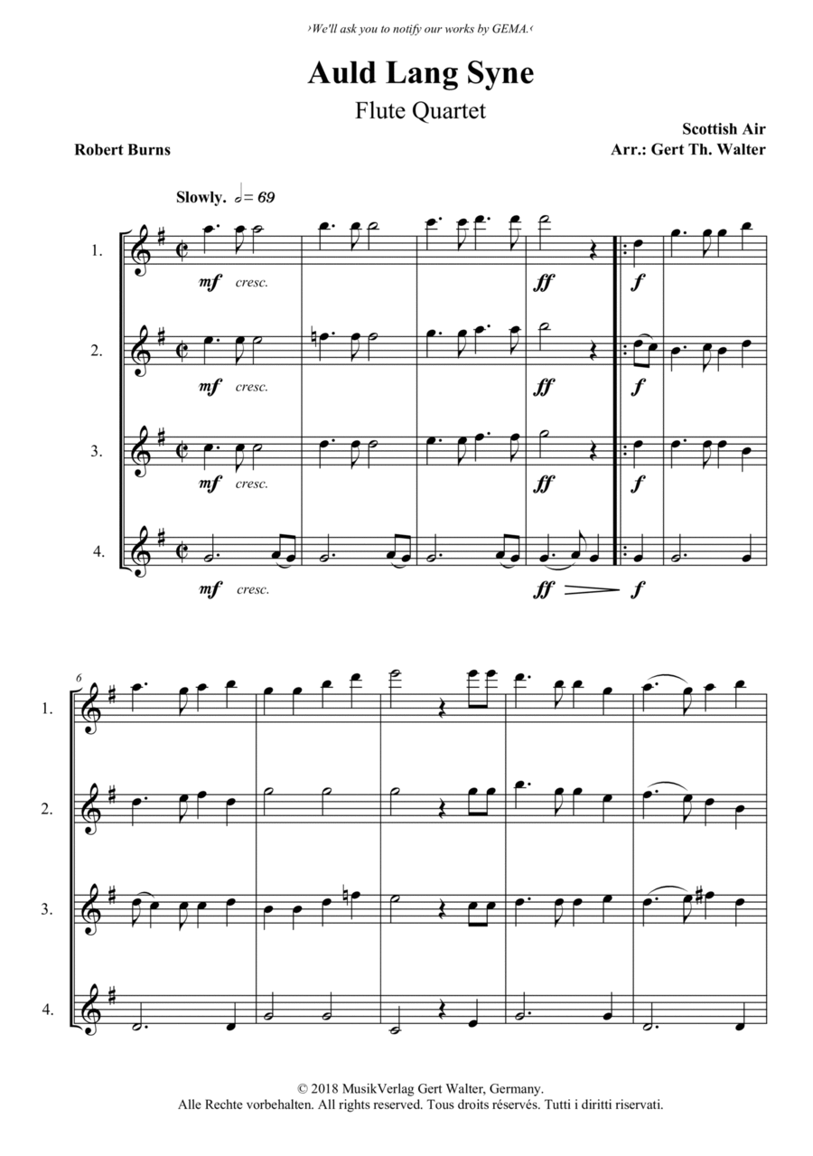 Auld Lang Syne Woodwind Quartet scores gallery preview page 1