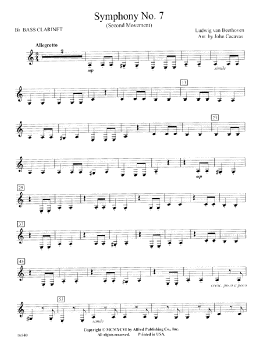 Symphony No. 7 (Second Movement): B-flat Bass Clarinet Concert Band scores gallery preview page 1