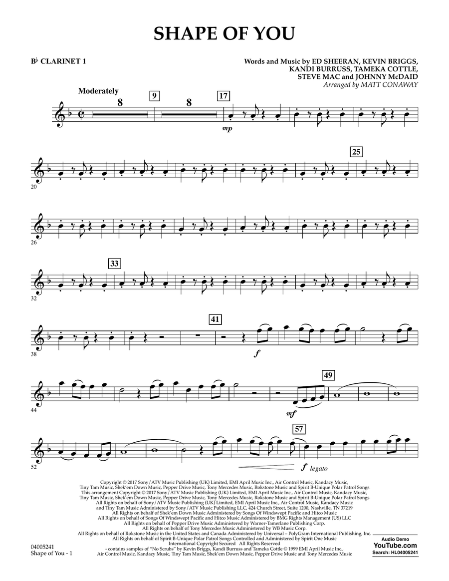 Shape of You - Bb Clarinet 1 B-Flat Clarinet scores gallery preview page 1