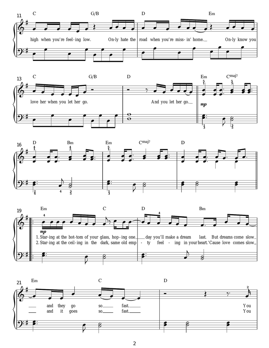 Let Her Go Easy Piano scores gallery preview page 2