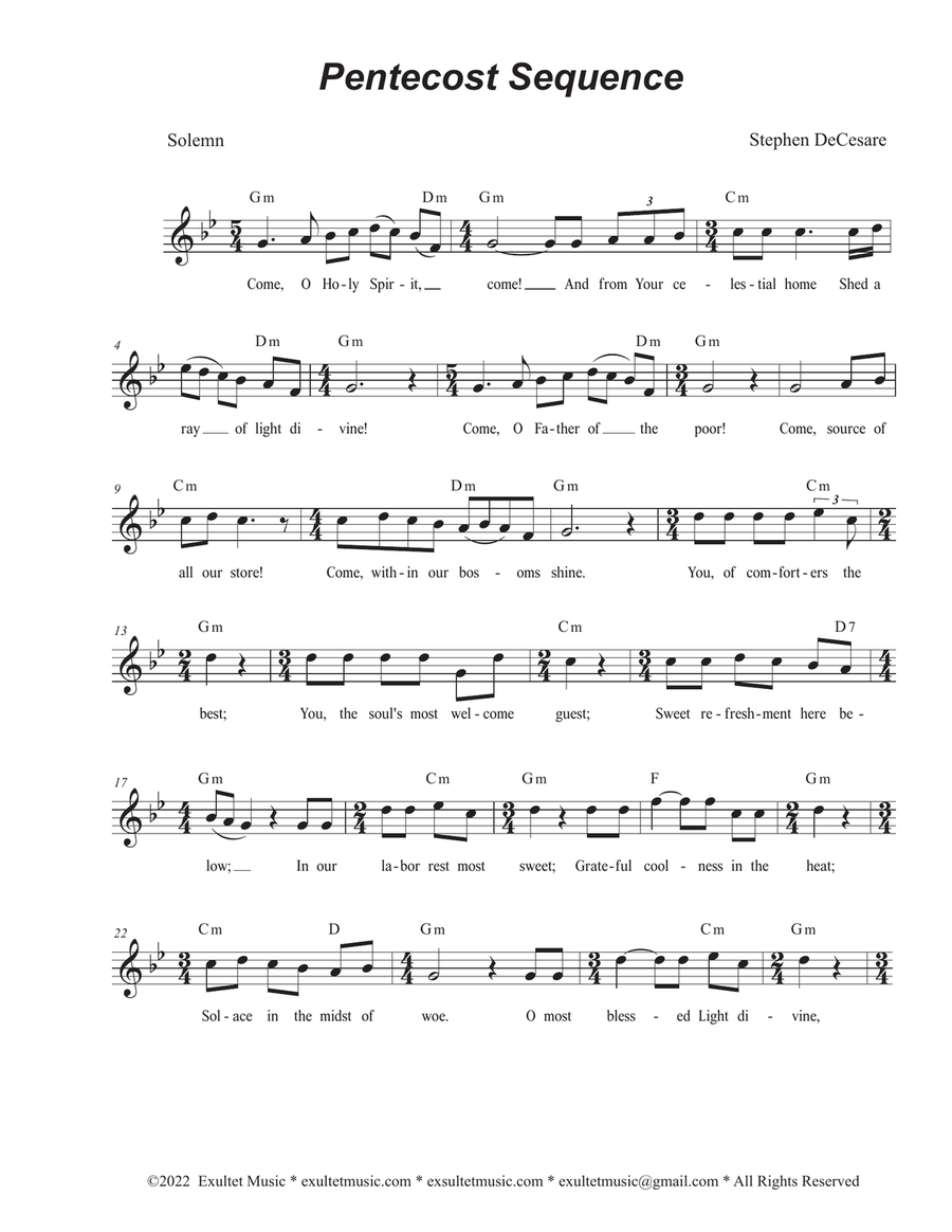 Pentecost Sequence (Vocal solo - High Key) A Cappella scores gallery preview page 1