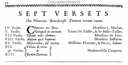 Seven versets of the motet composed by order of the King