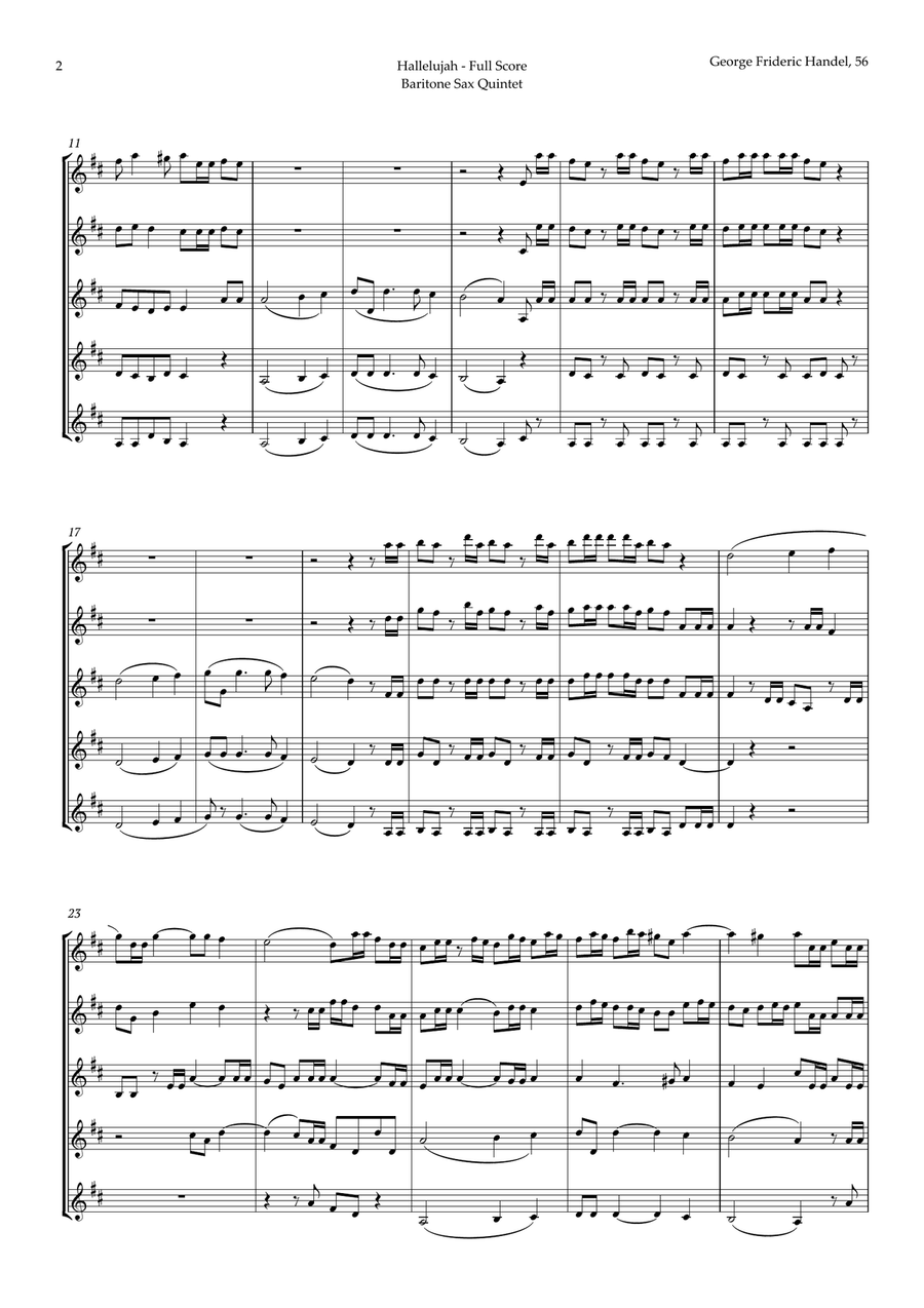 Hallelujah from Messiah by Handel for Baritone Sax Quintet Saxophone Quintet scores gallery preview page 2