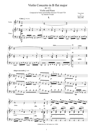 Book cover for Vivaldi - Violin Concerto in B flat major RV 375 for Violin and Piano - Score and Part