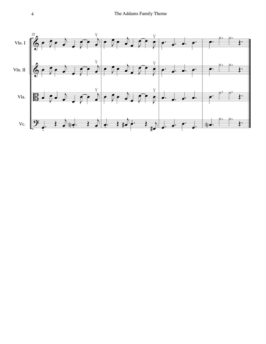The Addams Family Theme String Quartet scores gallery preview page 4
