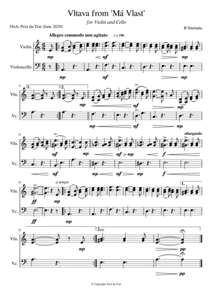 Vltava from Má Vlast - B Smetana (Violin & Cello) excerpt image number null