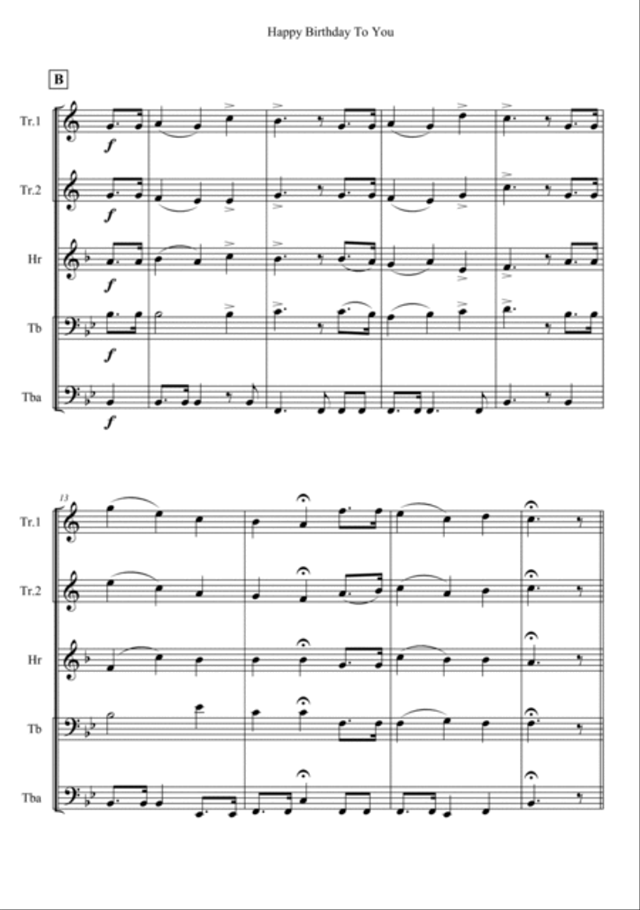 Happy Birthday To You Horn scores gallery preview page 2