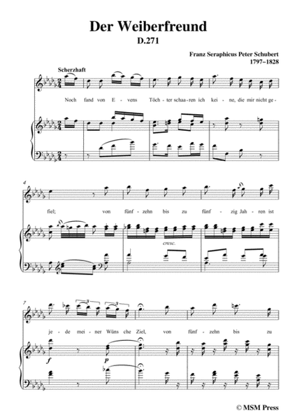 Schubert-Der Weiberfreund(The Philanderer),D.271,in D flat Major,for Voice&Piano image number null