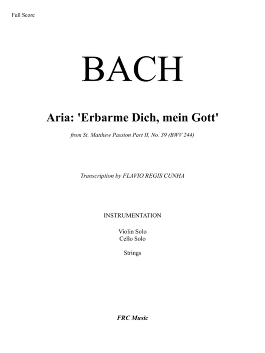 Erbarme dich mein Gott - Matthäuspassion - (for Violin Solo, Cello Solo and Strings) image number null