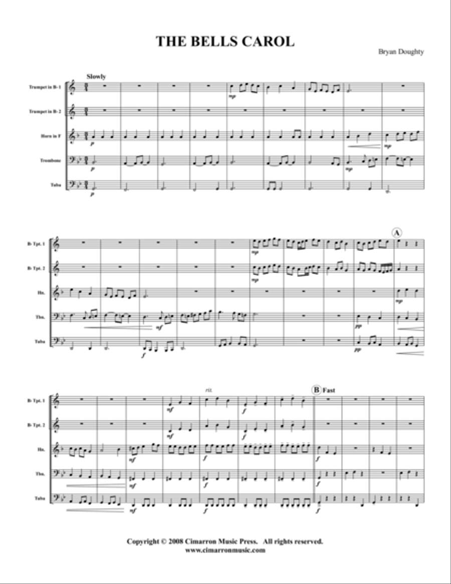 The Bells Carol Brass Quintet scores gallery preview page 1