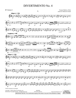 Divertimento No. 4 (ed. Patricia Cornett) - Bb Clarinet 1