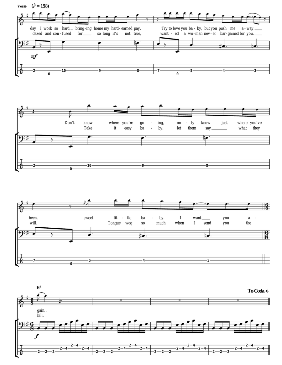 Dazed And Confused Bass Guitar Tablature scores gallery preview page 3