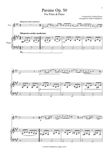 Pavane, Op. 50 arranged for Flute and Piano image number null