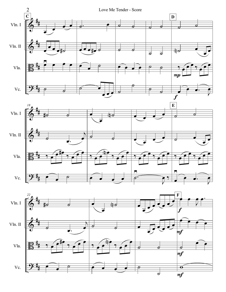 Love Me Tender String Quartet scores gallery preview page 2