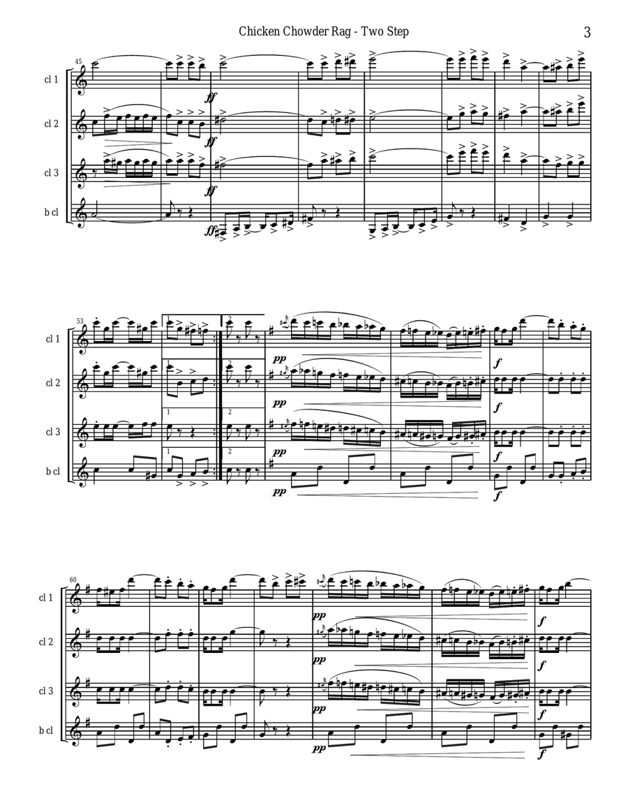 Chicken Chowder Rag by Irene Giblin for Clarinet Quartet Clarinet Quartet scores gallery preview page 3