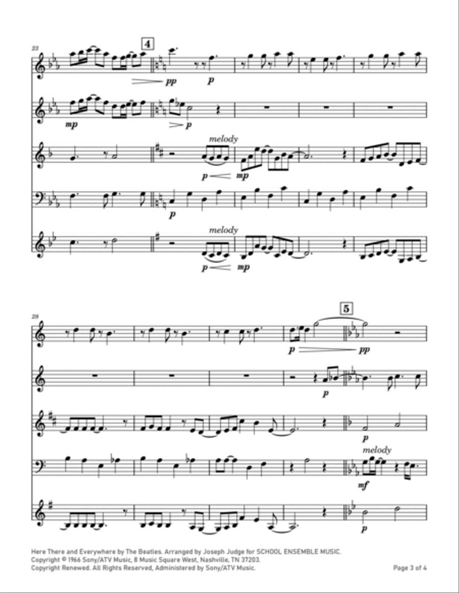 Here, There And Everywhere Woodwind Quartet scores gallery preview page 3