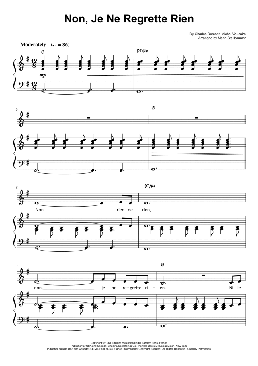 Non, Je Ne Regrette Rien Voice scores gallery preview page 1