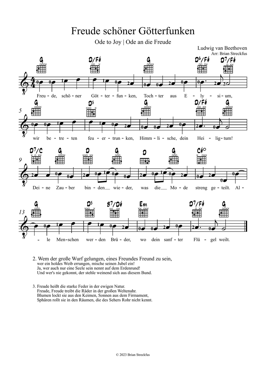 Ode to Joy (Freude schöner Götterfunken) Acoustic Guitar scores gallery preview page 1
