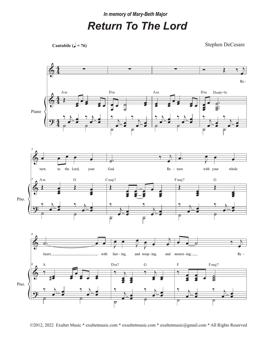 Return To The Lord (Unison choir) Unison Choir scores gallery preview page 1