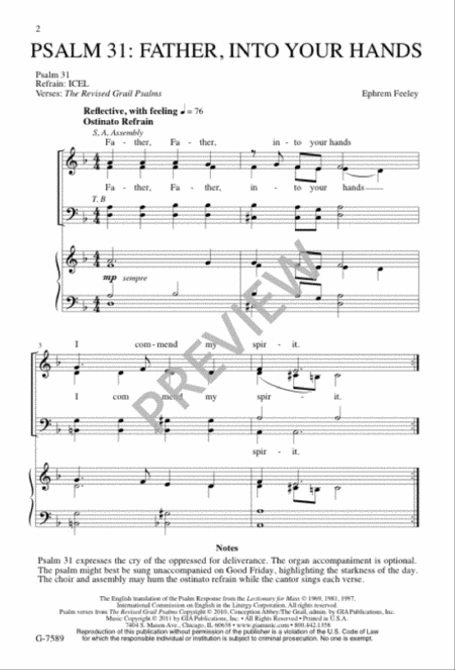 Psalm 31: Father, Into Your Hands 4-Part scores gallery preview page 2