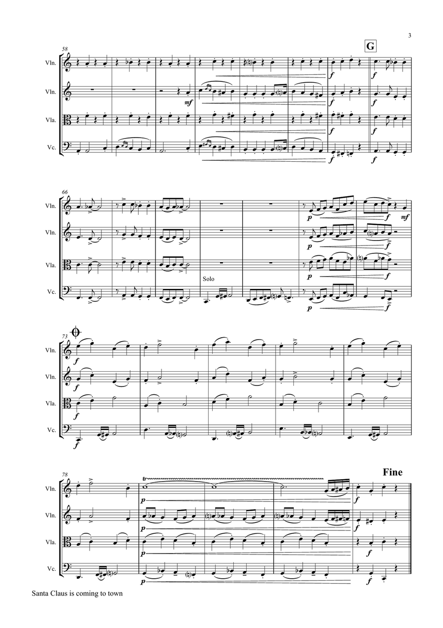 Santa Claus Is Comin' To Town String Quartet scores gallery preview page 3