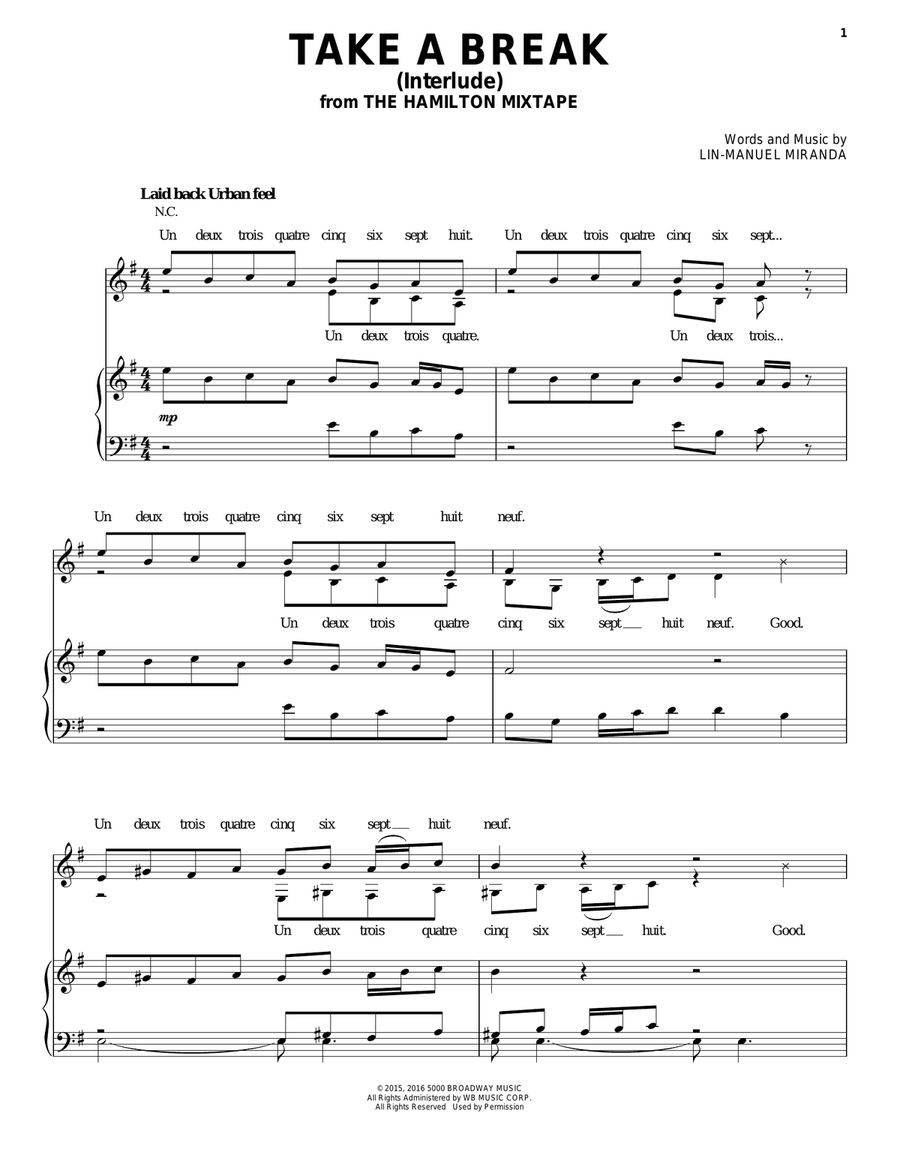 Take A Break (Interlude) Piano, Vocal, Guitar scores gallery preview page 1