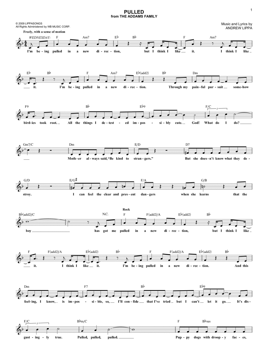 Pulled (from The Addams Family Musical) Piano scores gallery preview page 1