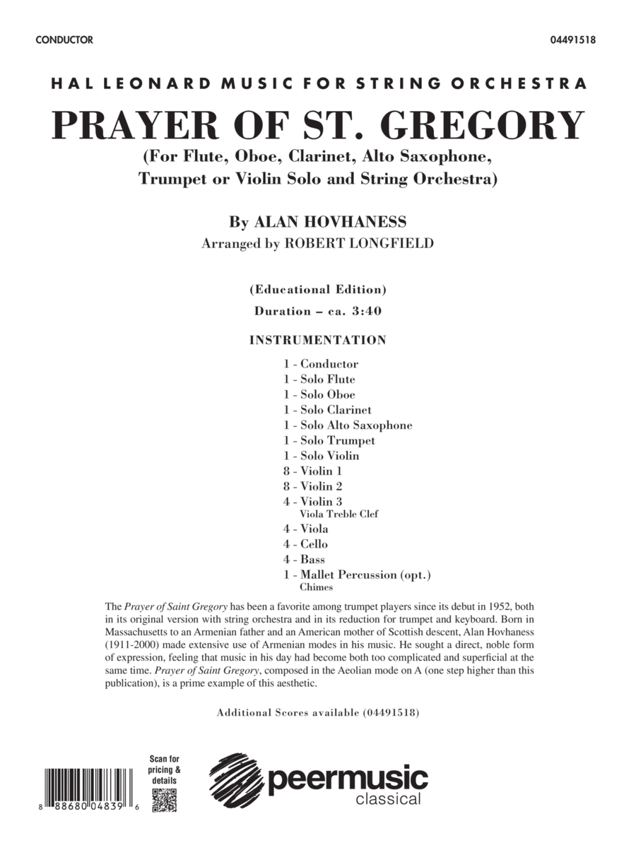 Prayer of St. Gregory (Educational Edition) - Conductor Score (Full Score) String Orchestra scores gallery preview page 1