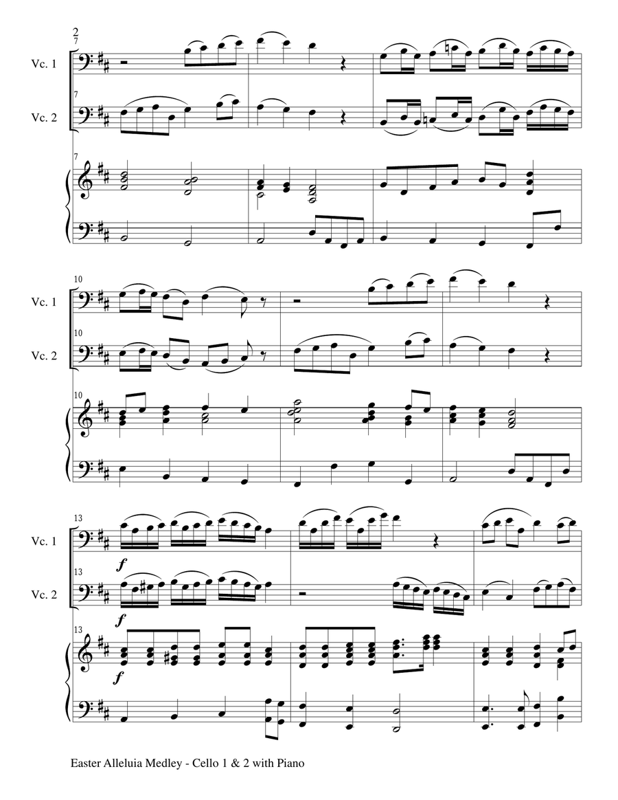 EASTER ALLELUIA MEDLEY (Trio – Cello 1 & 2 with Piano) Score and Parts Piano Trio scores gallery preview page 2