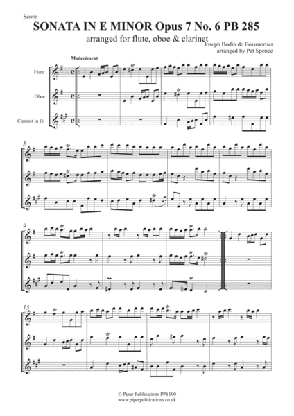BOISMORTIER SONATA IN E MINOR OPUS 7 No. 6 for flute, oboe & clarinet