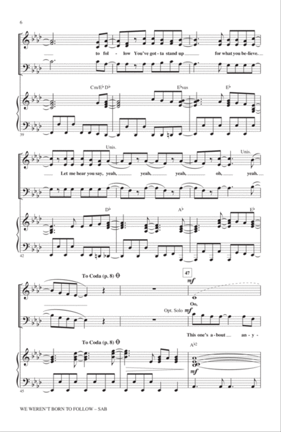 We Weren't Born To Follow 3-Part scores gallery preview page 5