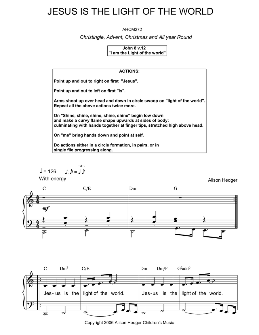 Jesus Is The Light Of The World Piano, Vocal, Guitar scores gallery preview page 1