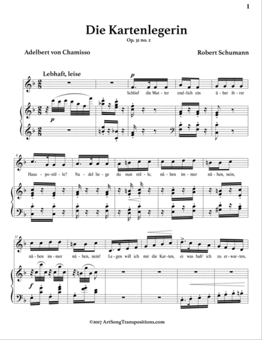 SCHUMANN: Die Kartenlegerin, Op. 31 no. 2 (transposed to F major) Voice scores gallery preview page 2