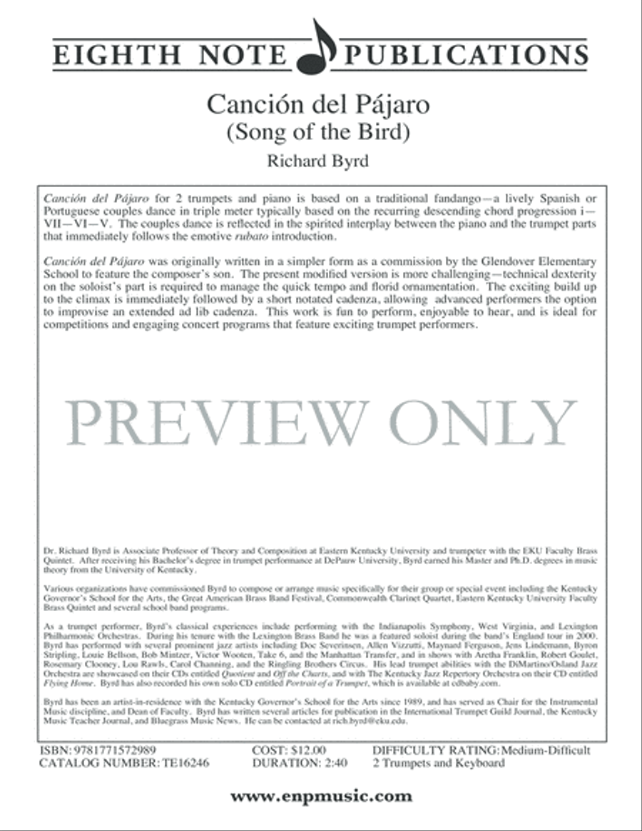 Canción del Pájaro (Song of the Bird) Trumpet Duet scores gallery preview page 2