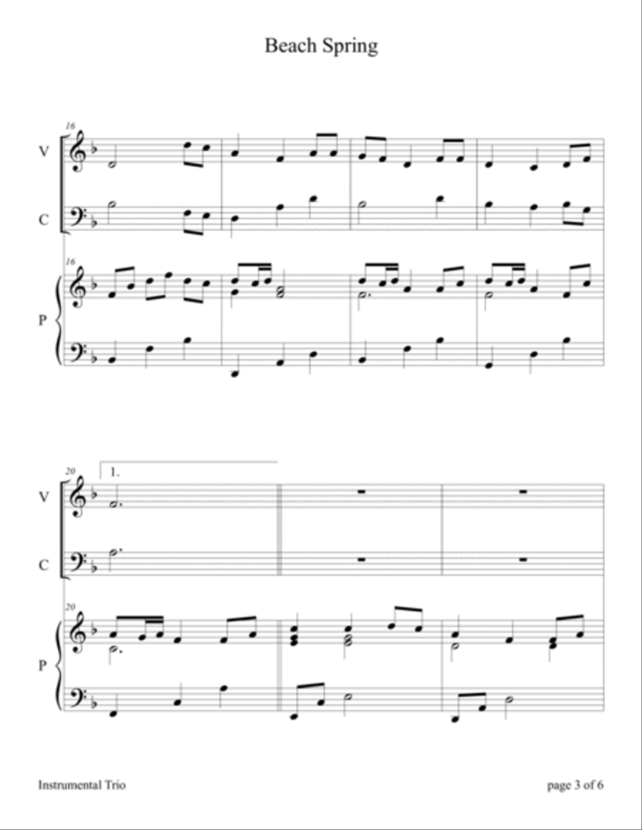 Beach Spring (for Violin and Cello Duet with Piano Accompaniment) Piano Trio scores gallery preview page 6