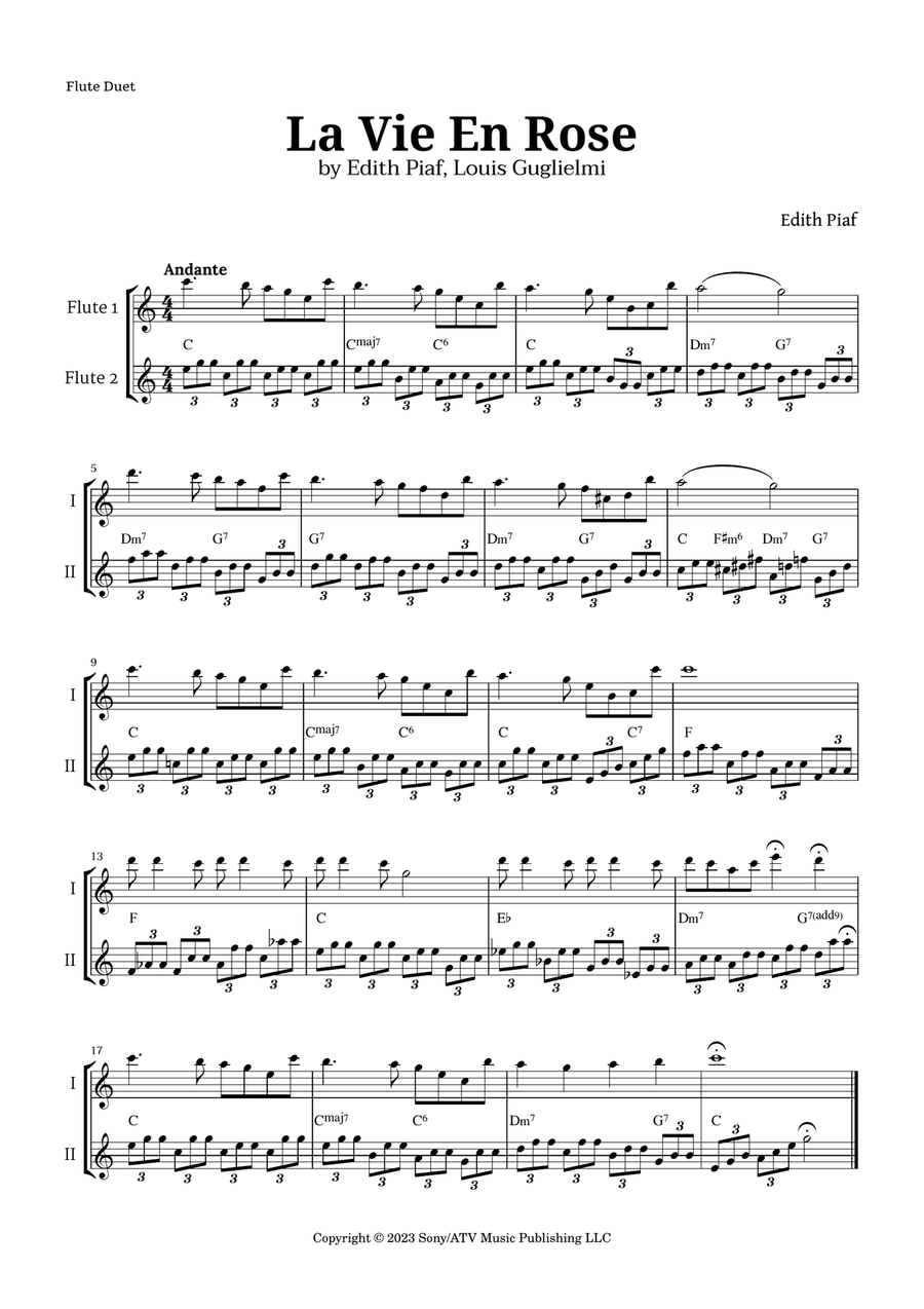 La Vie En Rose Flute Duet scores gallery preview page 1