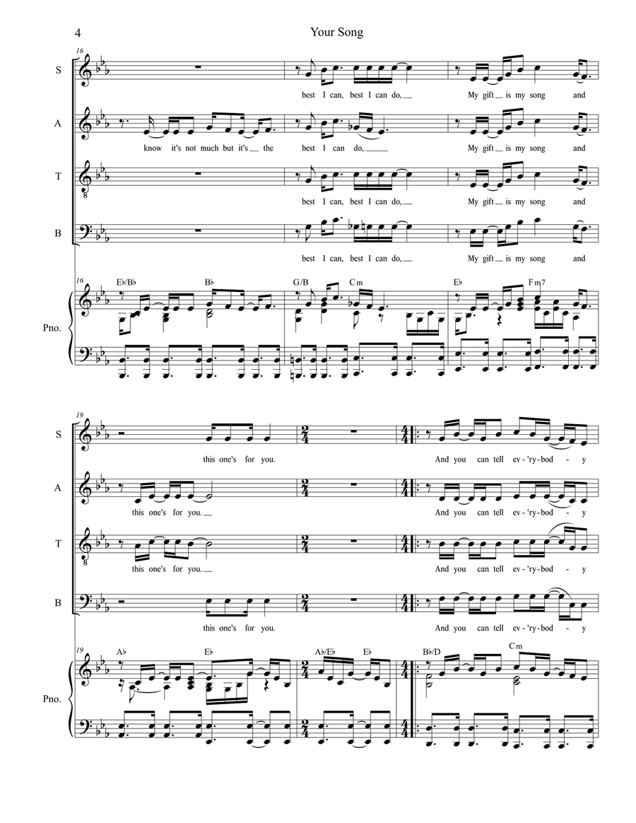 Your Song Your Song 4-Part scores gallery preview page 4