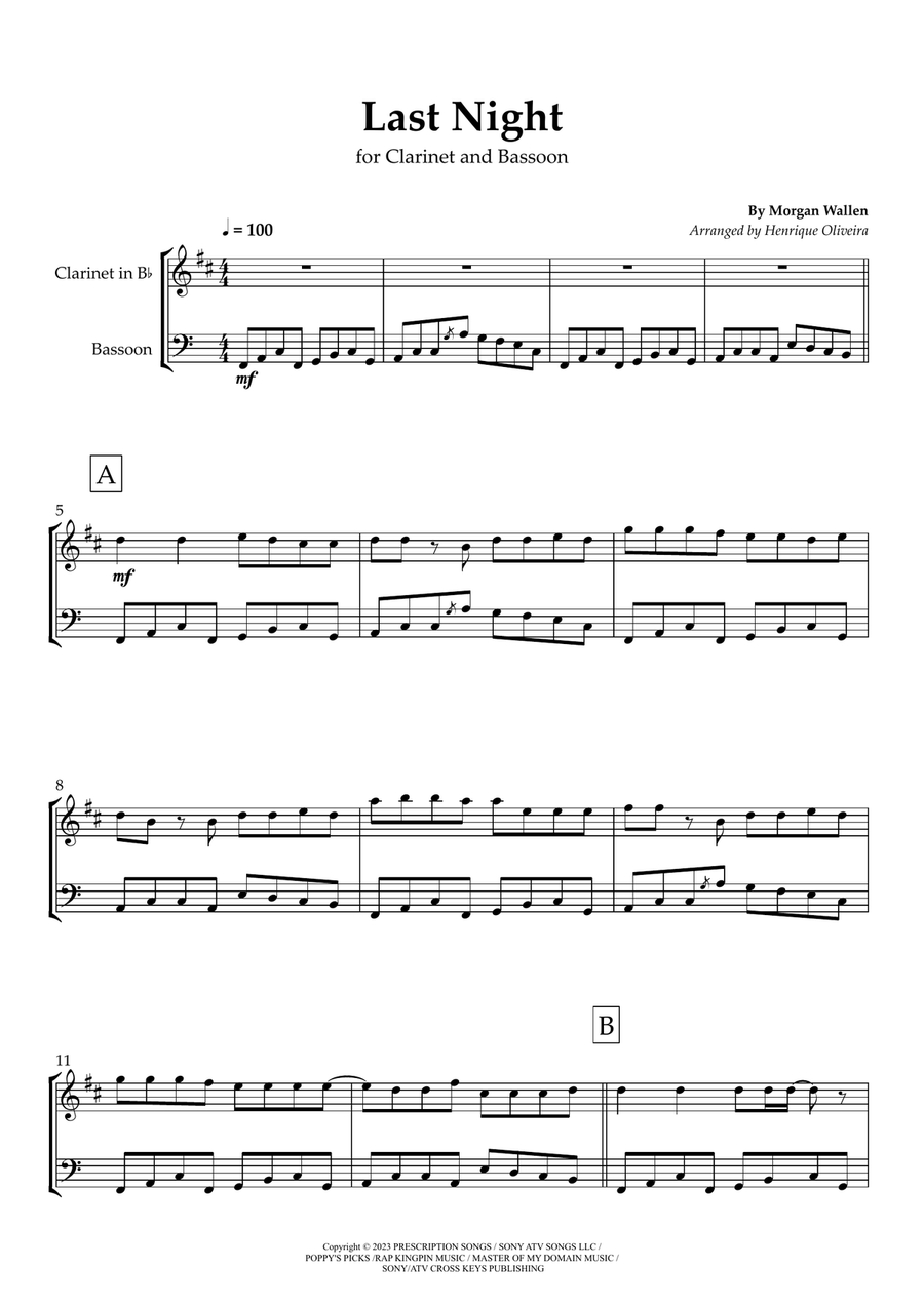 Last Night Last Night Woodwind Duet scores gallery preview page 1