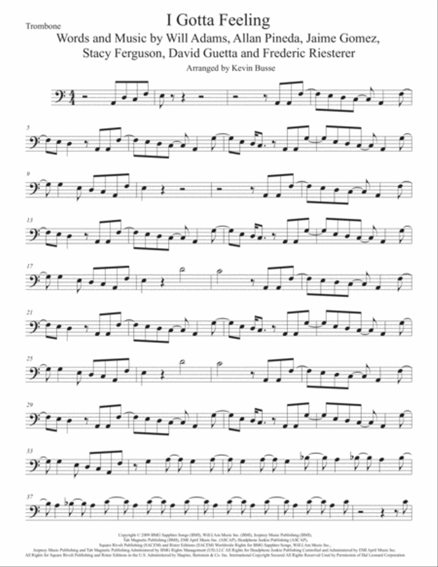 I Gotta Feeling Trombone Solo scores gallery preview page 1