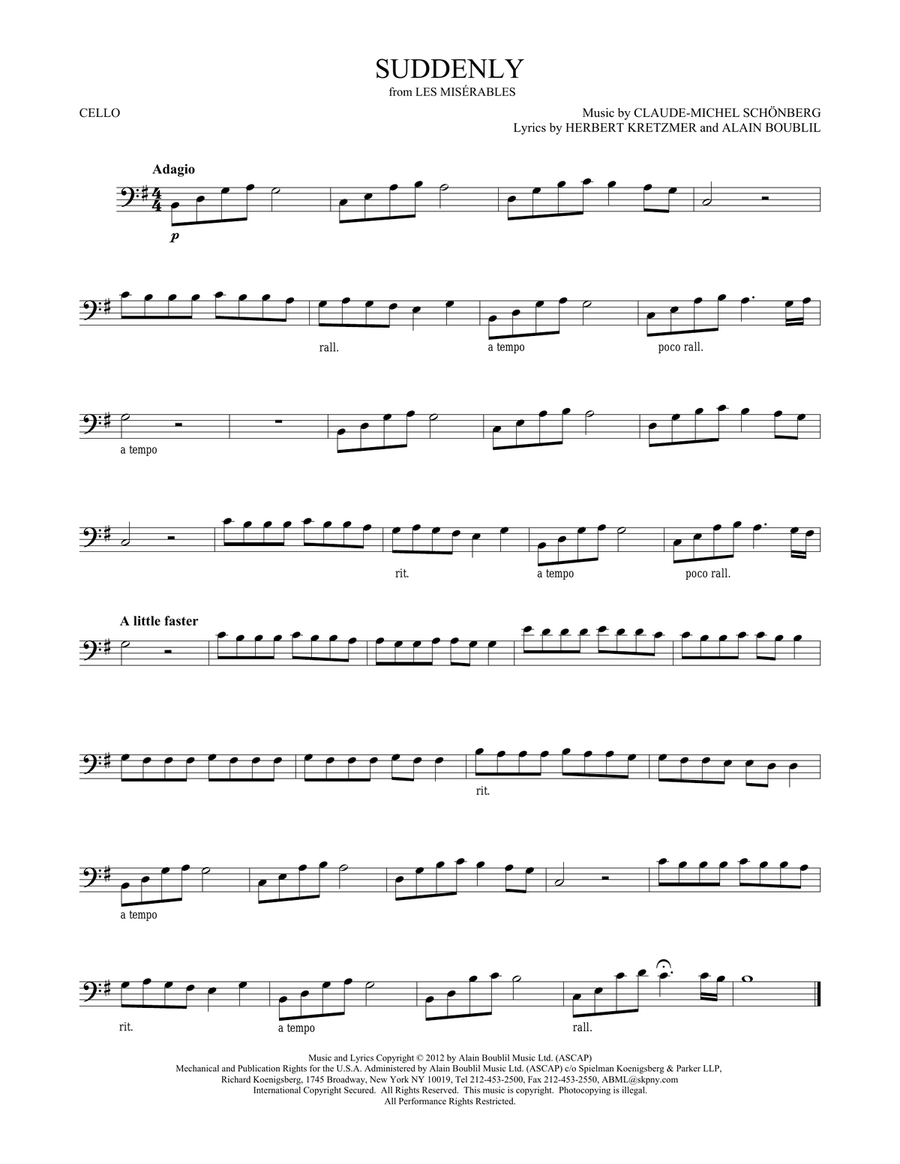 Suddenly Suddenly Cello Solo scores gallery preview page 1