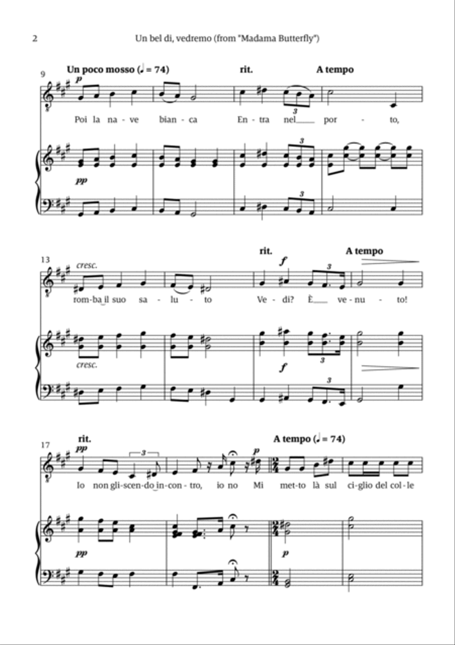 Un Bel Di Vedremo (from Madama Butterfly) - for Tenor - in A major Voice scores gallery preview page 2