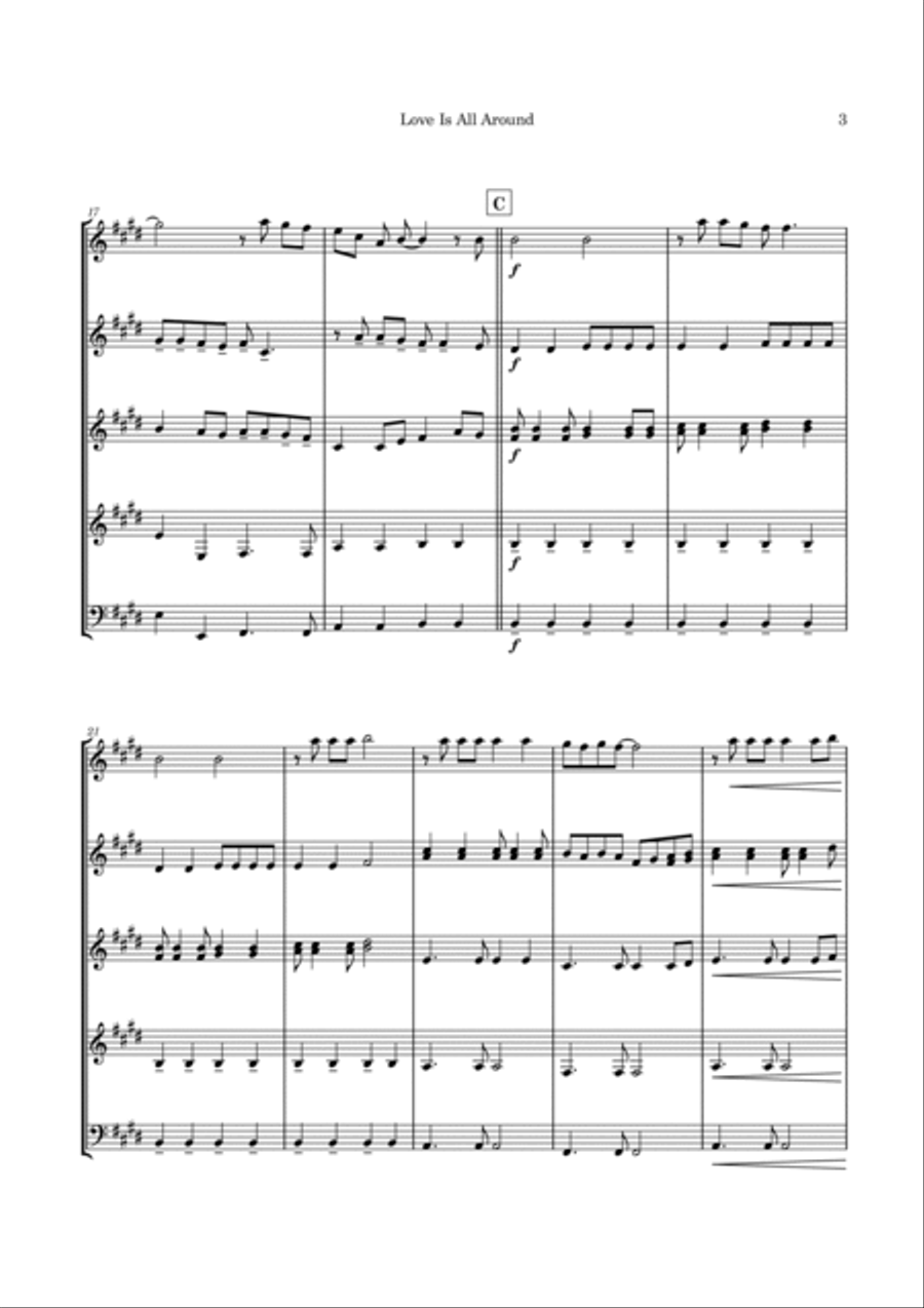 Love Is All Around Guitar Ensemble scores gallery preview page 6
