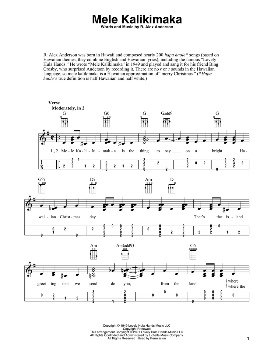 Mele Kalikimaka (arr. Fred Sokolow) Ukulele scores gallery preview page 1