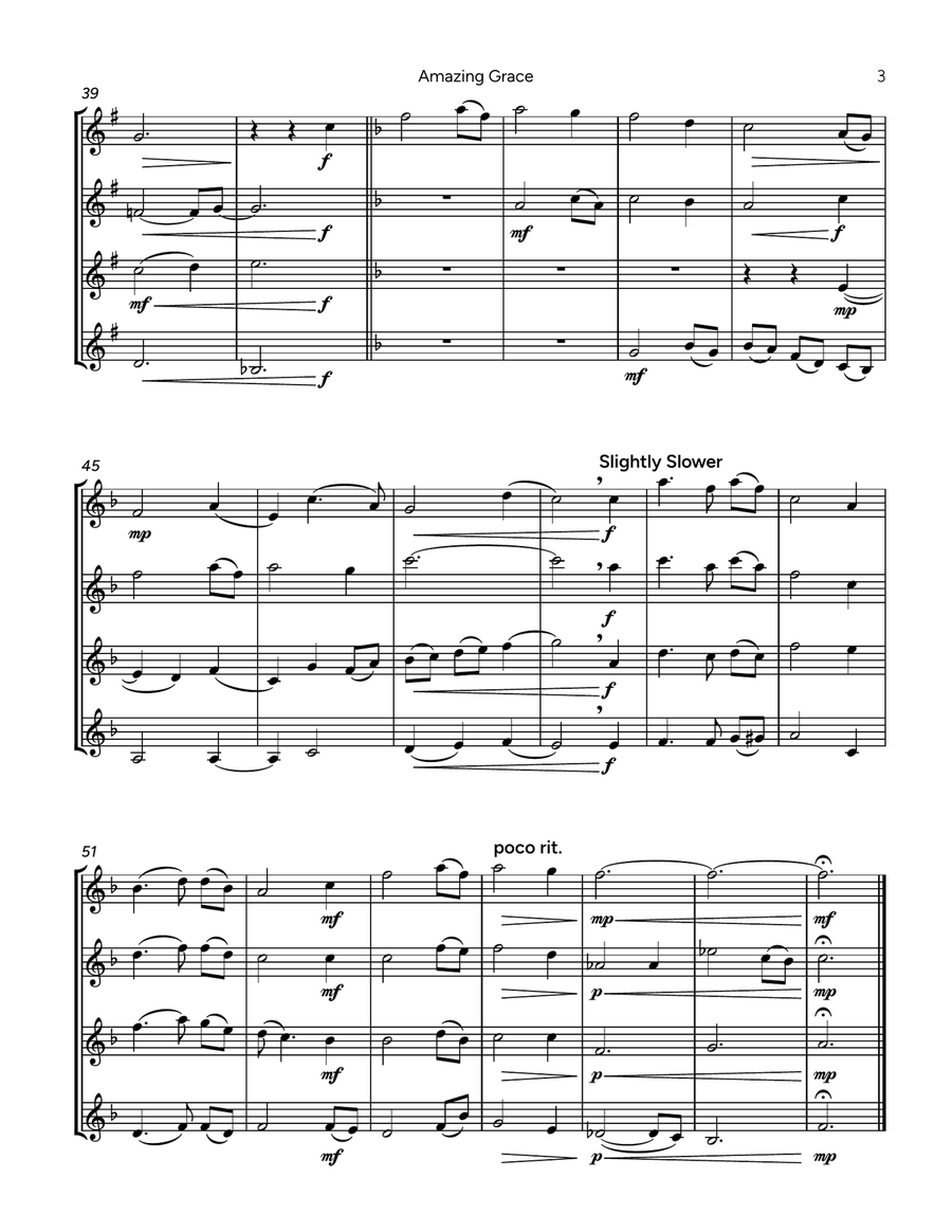 Amazing Grace (For Trumpet Quartet) Brass Ensemble scores gallery preview page 5
