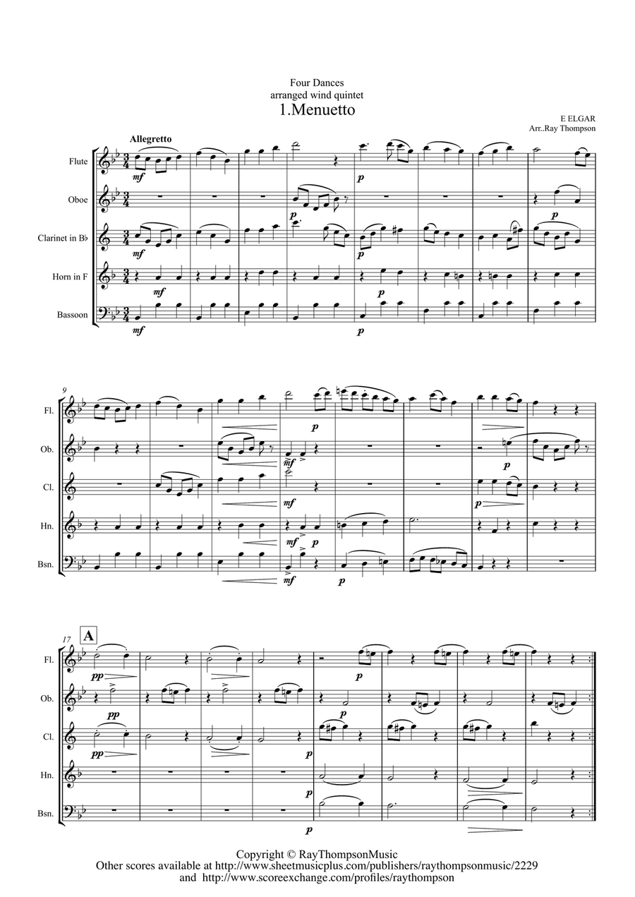 Elgar: Four Dances for Wind Quintet - wind quintet Woodwind Quintet scores gallery preview page 1