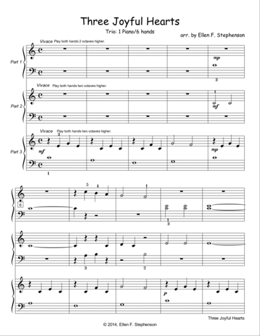 Three Joyful Hearts (1P/6H) Three Joyful Hearts (1P/6H) Easy Piano scores gallery preview page 2