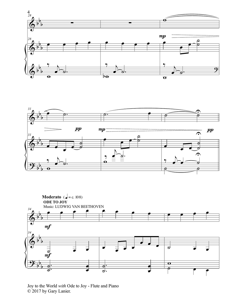 JOY TO THE WORLD with ODE TO JOY (Flute with Piano & Score/Part) Flute Solo scores gallery preview page 5