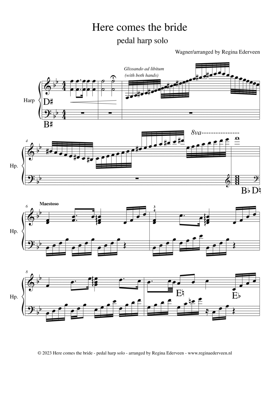 Bridal Chorus Wagner Here comes the bride - pedal harp solo Score scores gallery preview page 1