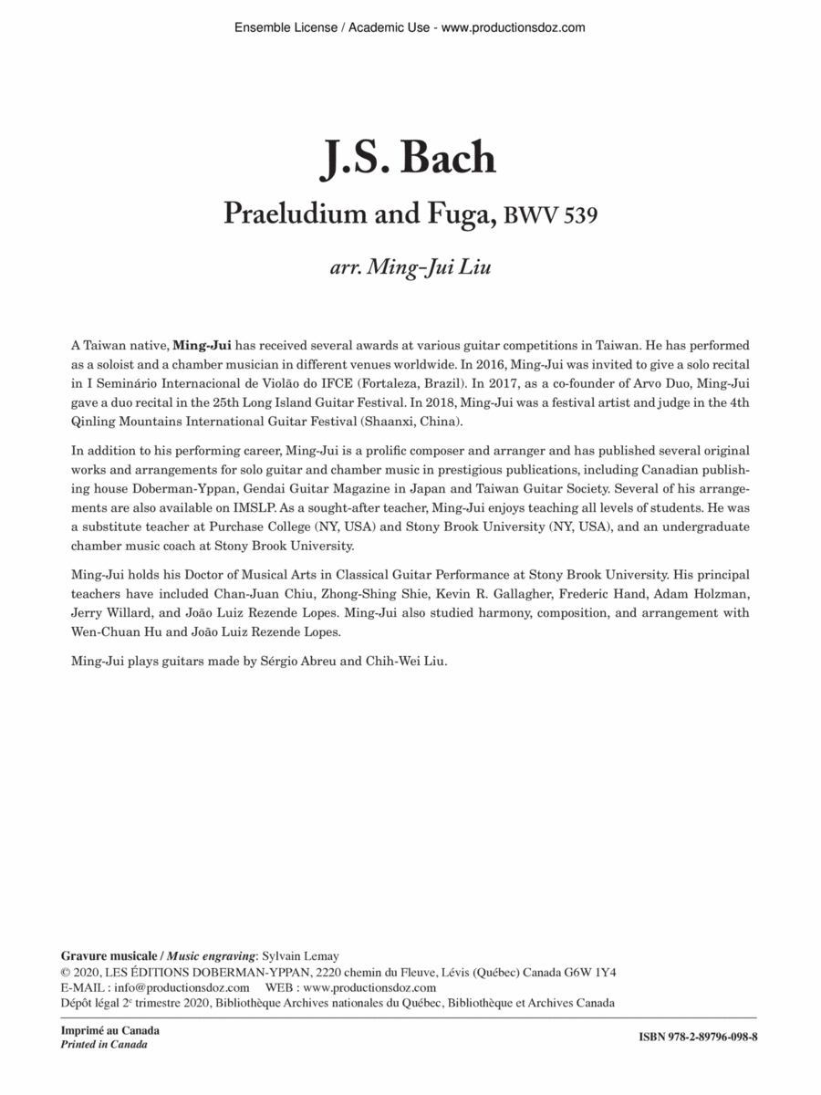 Praeludium and Fuga, BWV 539 Classical Guitar scores gallery preview page 1
